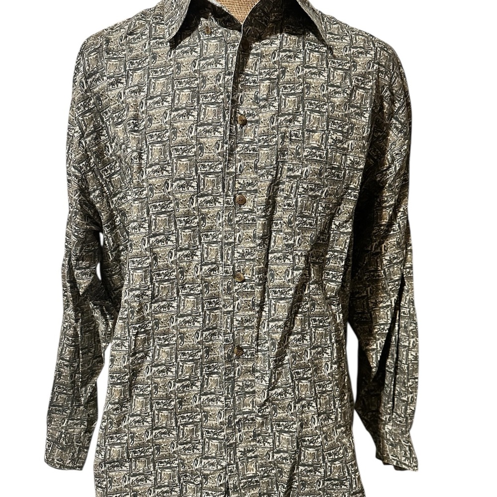 Vintage 90s Bugle Boy Company All over print button up shirt dress shirt Mens XL